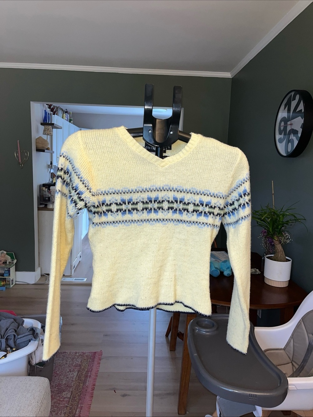 It’s Our Time S Yellow Blue Black Snowflake Knit VNeck Cropped Sweater Y2K 1990s
